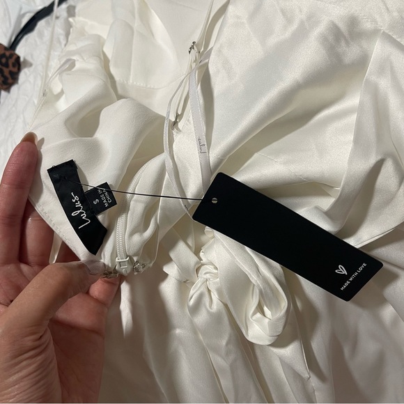 Lulus Chasing My Heart Ivory Satin Cowl Neck Romper size S - Picture 7 of 8